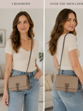 Badgley Mischka Metal Fringe Crossbody Bag Taupe